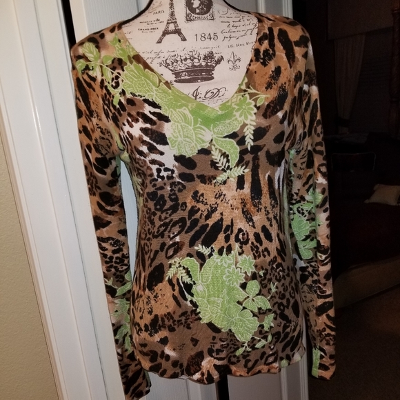 INC Black Brown & Green Leopard Print Sweater - Picture 4 of 4
